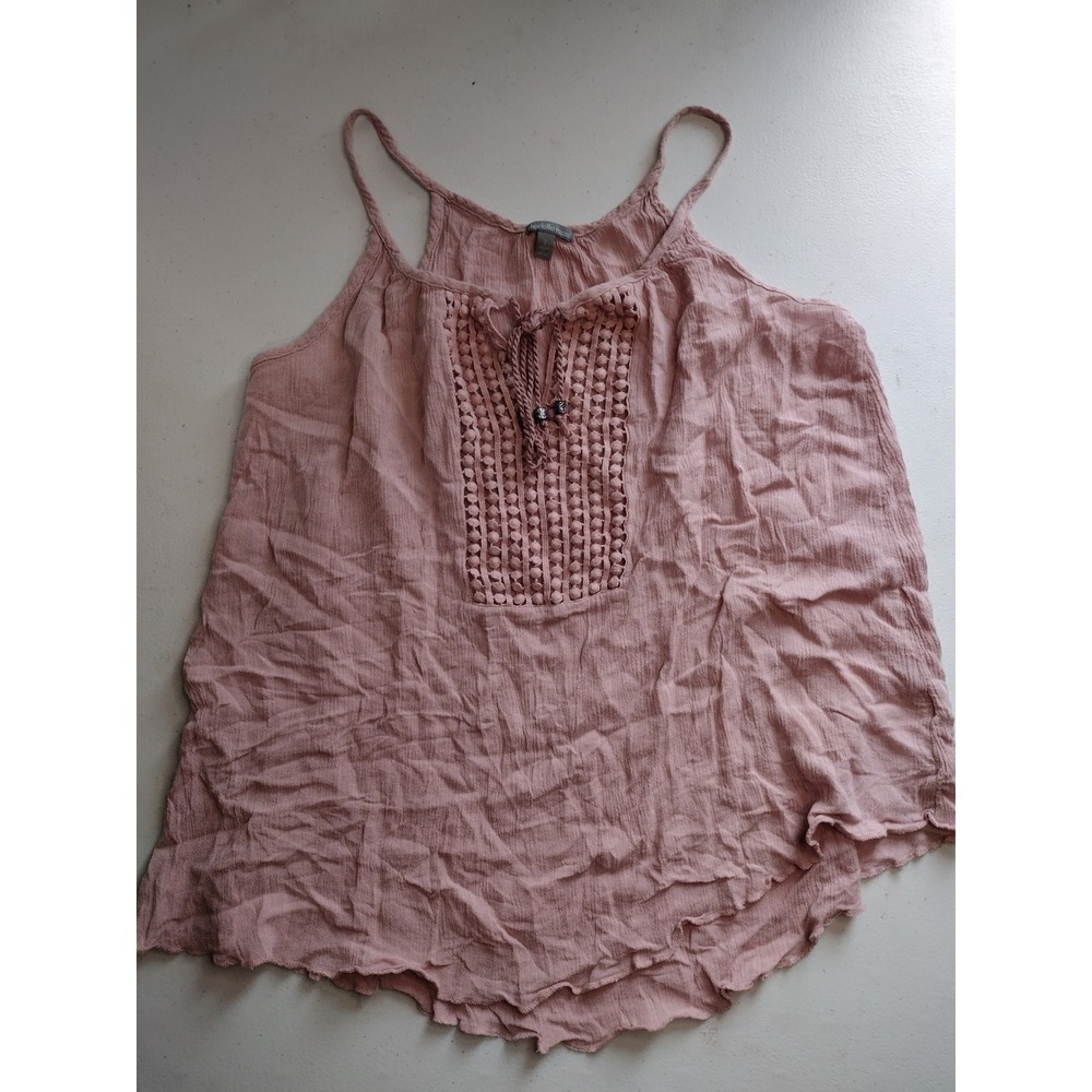 Charlotte Russe Womens Dusty Rose Boho Pom Pom Tie Neck‎ Rayon Cami Top Small